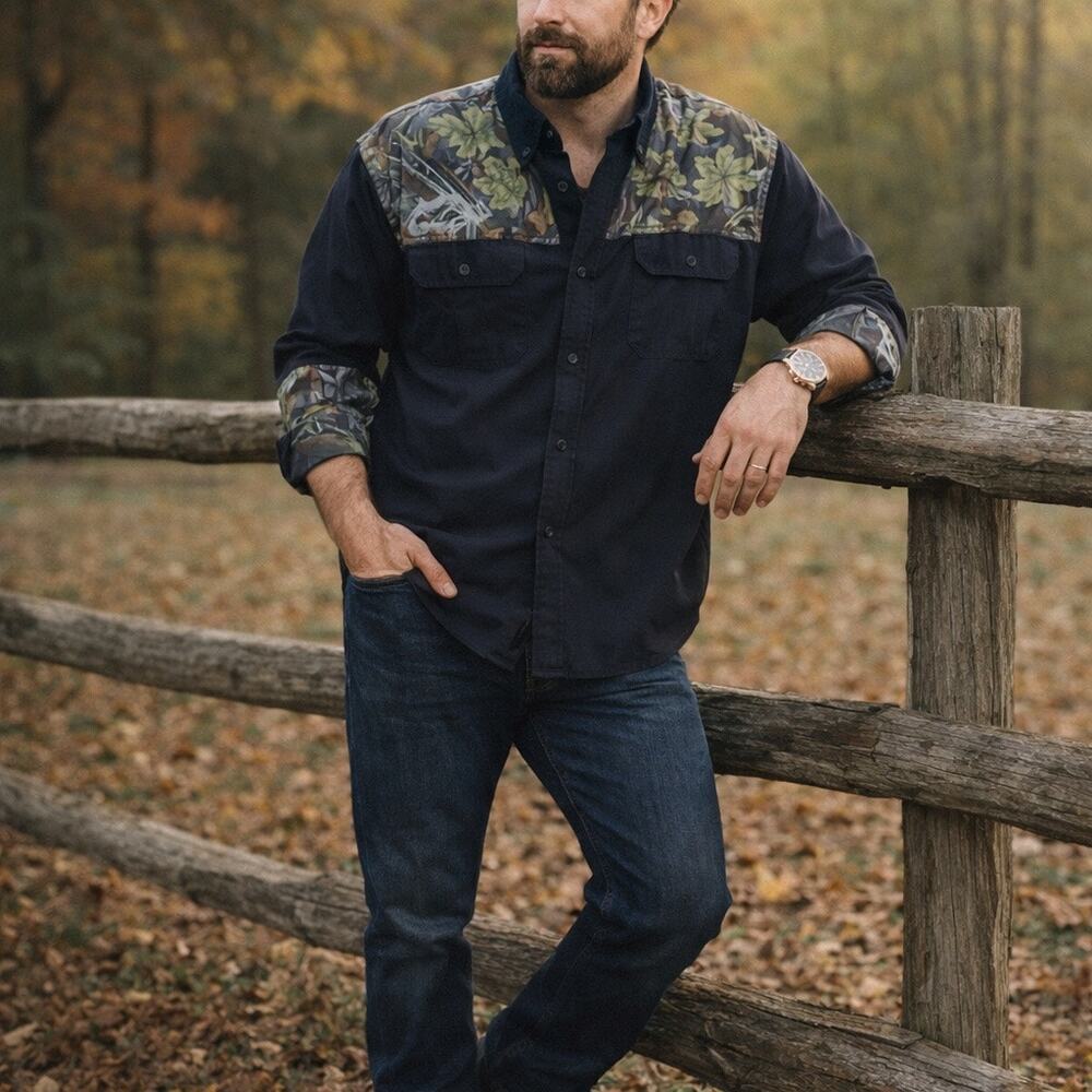 Master Sportsman Camo Yoke Outdoor Shirt 2XL Rugged Hunting Cotton